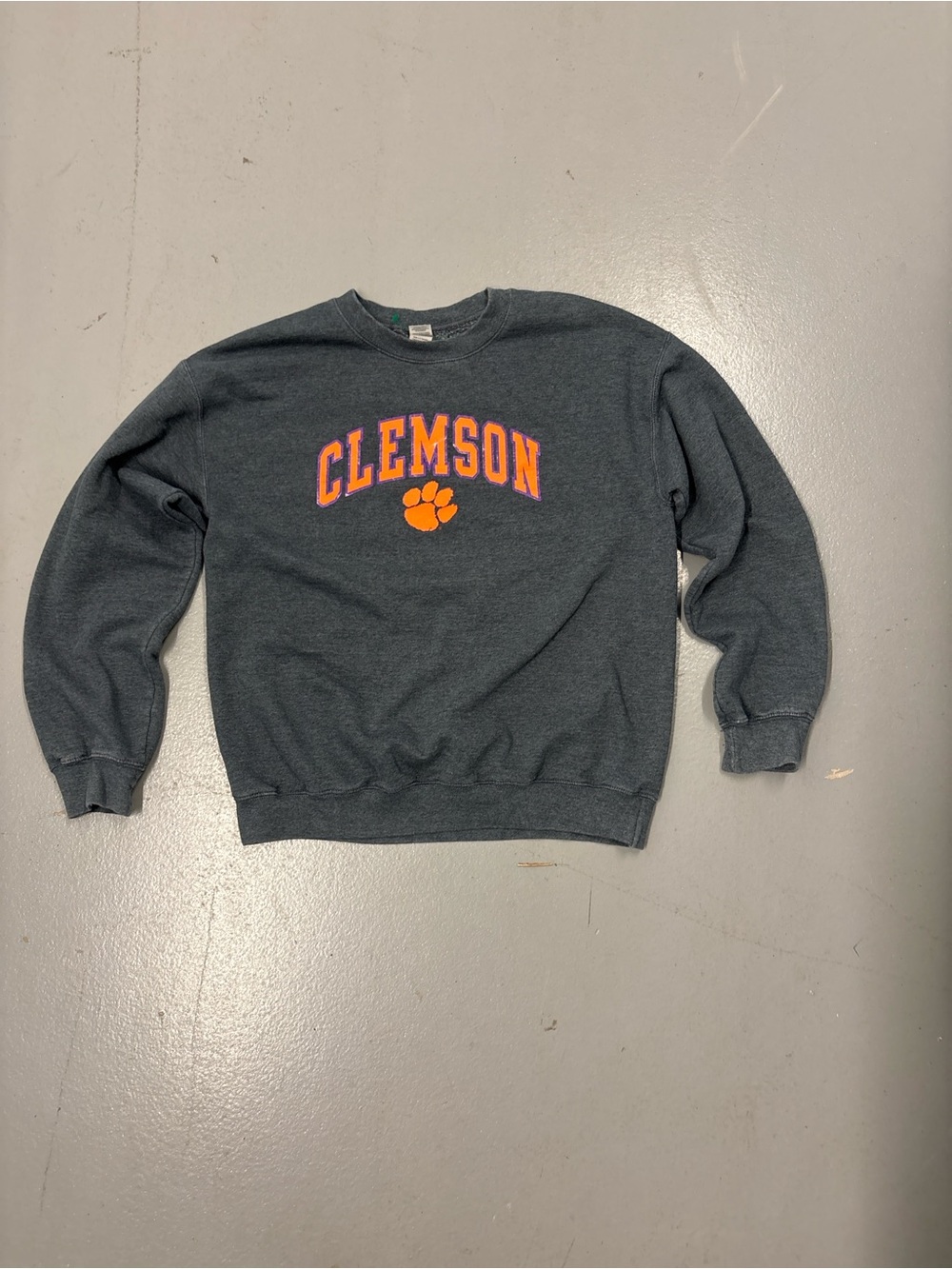 Gildan Charcoal Crewneck Sweatshirt with Orange Clemson Script